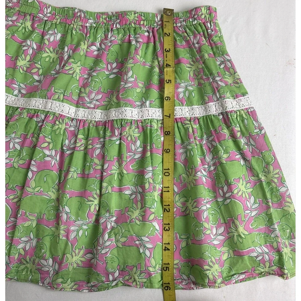 Vintage Lilly Pulitzer Skirt Girl 16 Elastic Waist Green Hippo Tropical Preppy